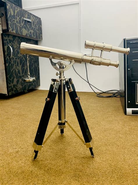 Nautical Brass Telescope With Black Stand Chrome Nautical Table