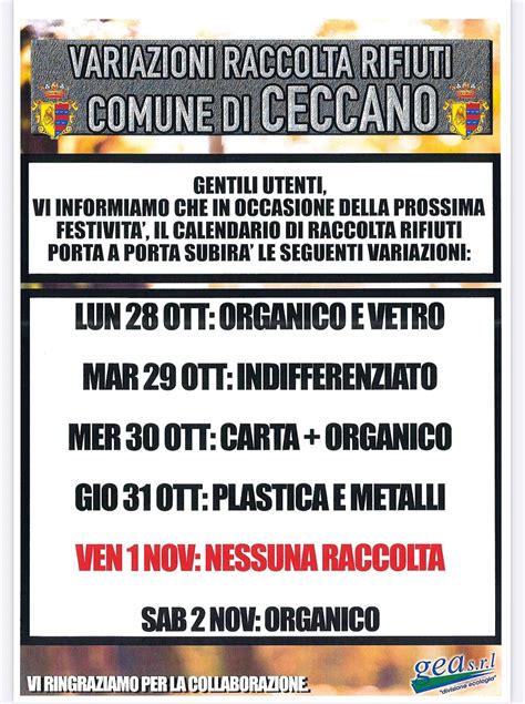 Comune Di Ceccano Raccolta Differenziata Calendario Festivit