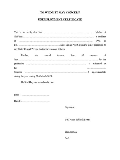 Unemployment Certificate | PDF