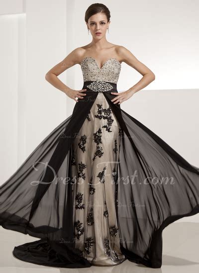 A Line Princess Sweetheart Chapel Train Chiffon Charmeuse Evening Dress