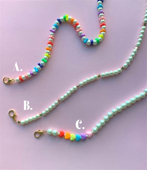 Colorful Rainbow Pearl Beaded Face Mask Chain Personalized Etsy