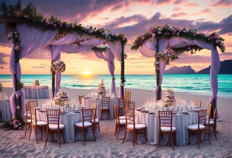 Premium AI Image | A wedding arch on a beach with a beach in the background