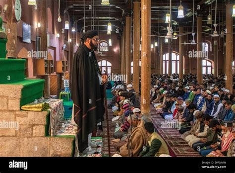 Srinagar India 22nd Apr 2023 A Kashmiri Muslim Cleric Delivers An