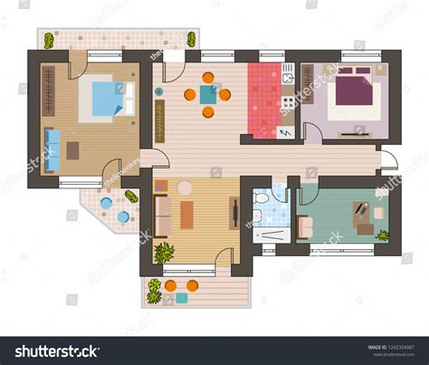 architectural flat plan top view living stock illustration