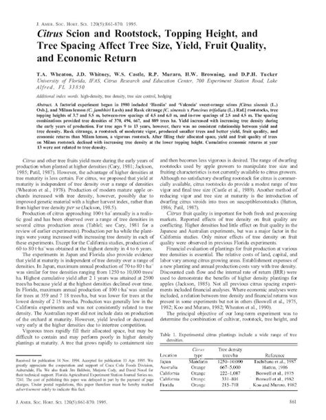 PDF Citrus Scion And Rootstock Topping Height And Tree Spacing