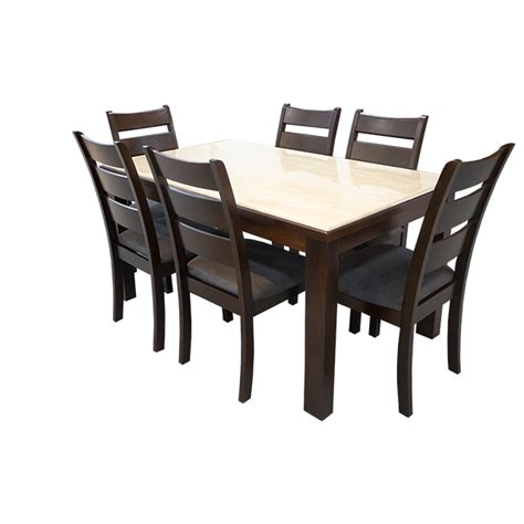 NEVIE Solid Wood Dining Set with HPL Marble - Deruma