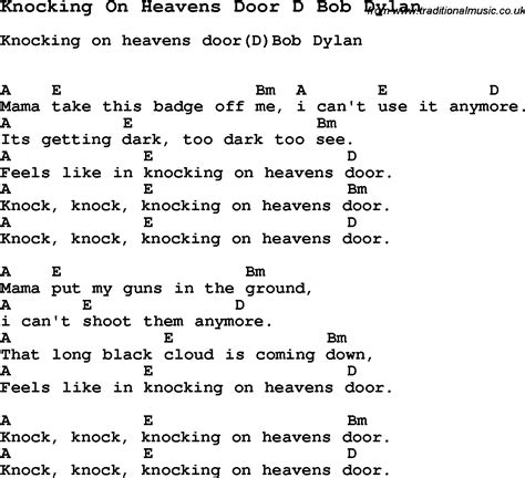 Song Knocking On Heavens Door D Bob Dylan Song Lyric For Vocal Performance Plus Accompaniment