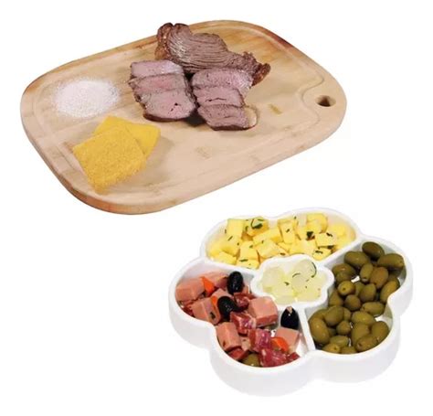 Kit de tablas de cortar carne ovaladas de bambú y barra de aperitivos