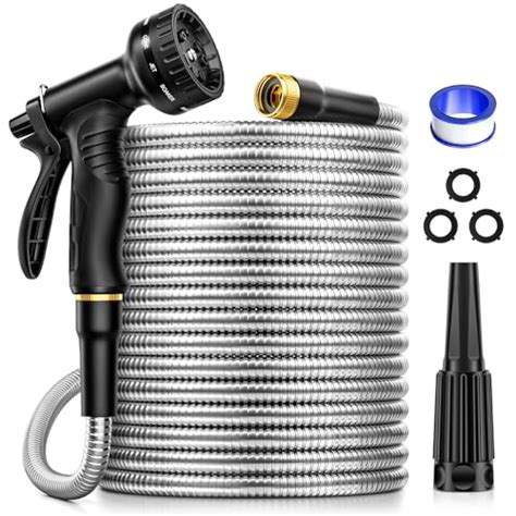 Garden Hose Jtthkk Water Hose 75 Ft 304 Stainless Steel Metal Hose With 10 Function Nozzles