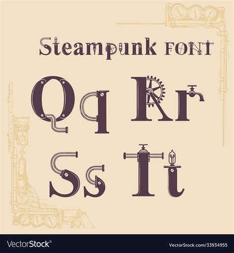 Alphabet Steampunk Font From Gears And Mechanical Vector Image