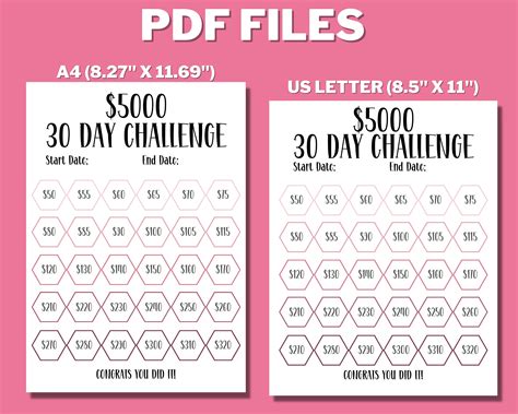 5k 30 Day Challenge Printable 5000 Savings Challenge 5k Etsy