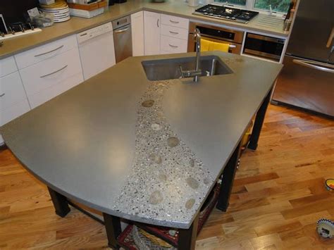 Concreate Worktop With Pebbles Polished Concrete Countertop With Rock