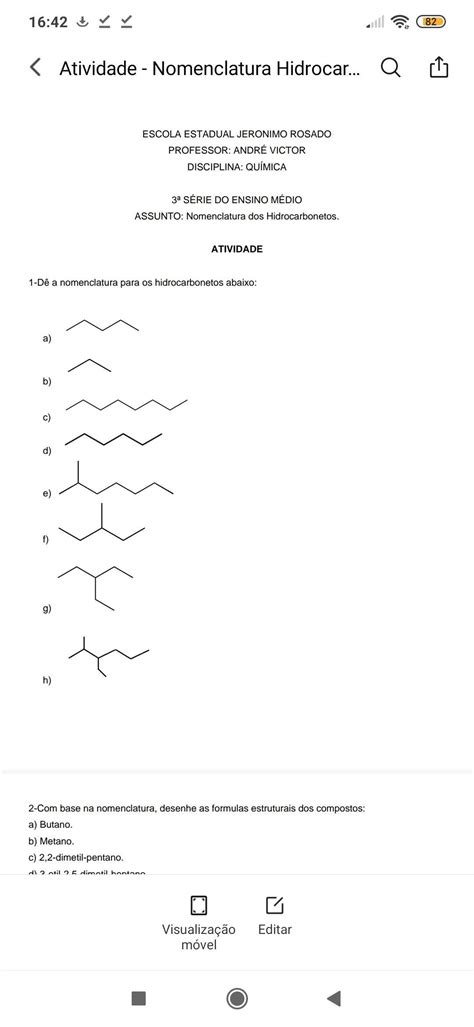 Exercícios Sobre Nomenclatura De Hidrocarbonetos - RETOEDU