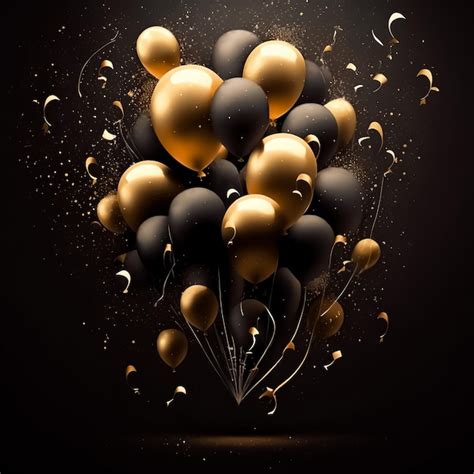 Premium AI Image | 3D gold and black balloons for an elegant birthday