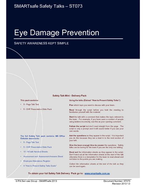 Pdf Eye Damage Prevention Safety Talk 14 Page Pdf Document Flevy