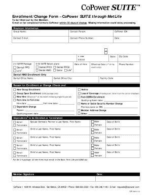 Fillable Online Enrollment Change Form Copower Suite Through Metlife