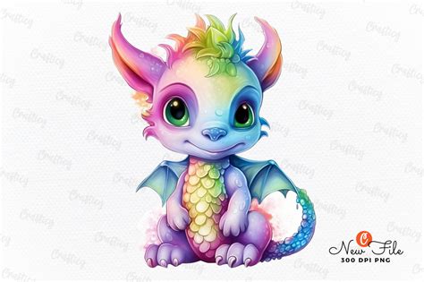 Rainbow Baby Dragon Sublimation Clipart Graphic By Crafticy · Creative