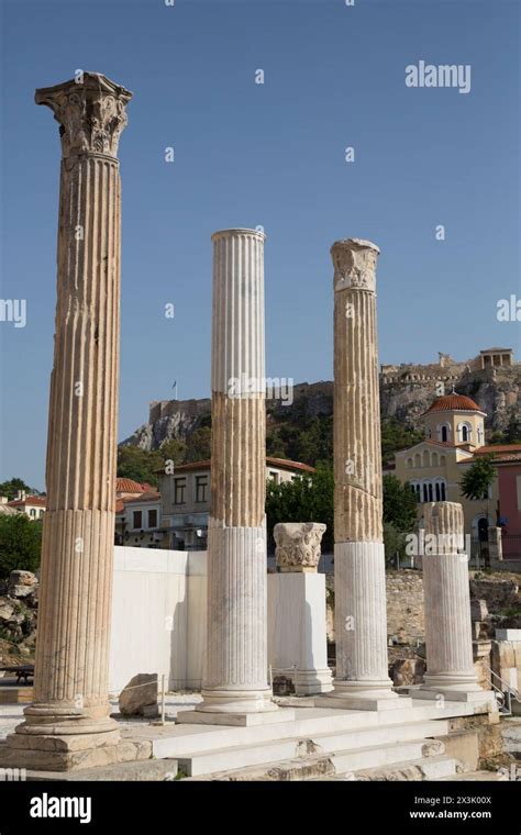 Columns Hadrians Library Athens Greece Stock Photo Alamy