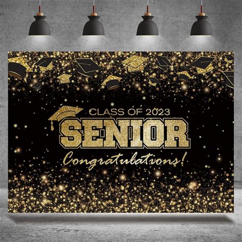 Rsuuinu Class Of 2023 Backdrop Black Gold Glitter Bokeh Graduation Party