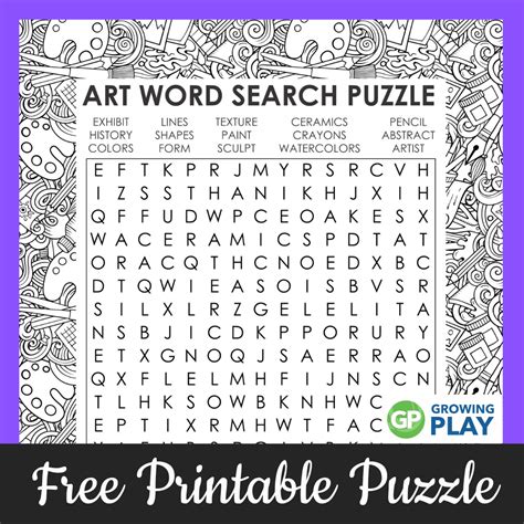 Art Word Search Printable Puzzle - FREE - Growing Play