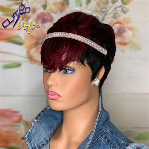 Red Burgundy 99j Ombre Color Short Wavy Bob Pixie Cut Full Etsy