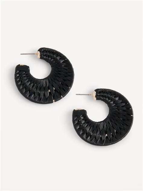 Raffia Wrapped Open Hoop Earrings For Women Old Navy