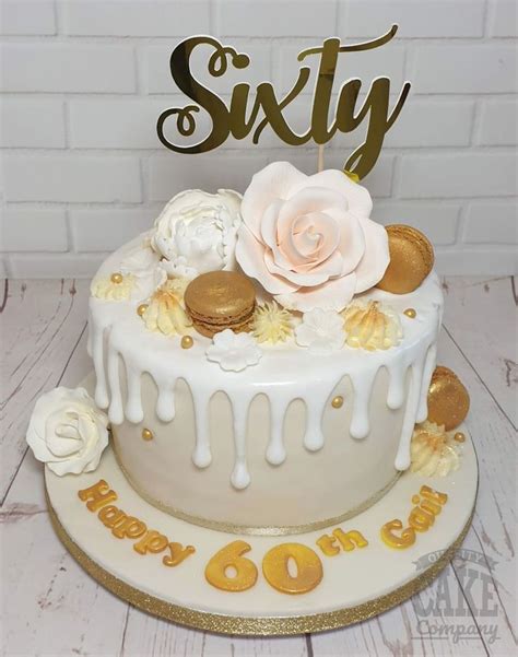 White And Gold Drip Cake 60th Birthday Cakes 60th Birthday Cake