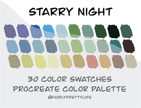 Starry Night Color Palette Procreate Palette Color Swatch Tarot