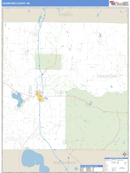 Crawford County, Michigan Zip Code Wall Map | Maps.com.com