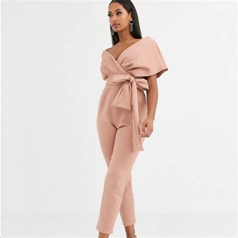 Asos Pants And Jumpsuits Asos Design Fallen Shoulder Scuba Jumpsuit