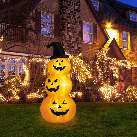 Glitzhome Ft Lighted Halloween Inflatable Stacked Jack O Lantern