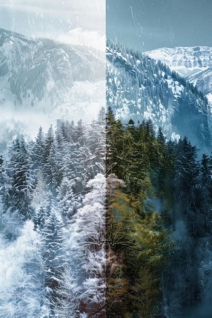 split comparison view  summer  winter seasons illustrating