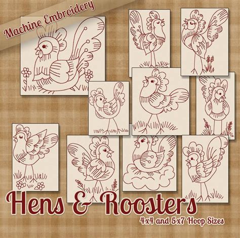 Redwork Hens And Roosters Machine Embroidery Patterns Designs X And