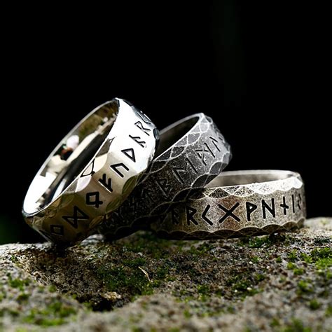 Bague Rune Viking Vintage En Acier Inoxydable Pour Hommes Et Femmes