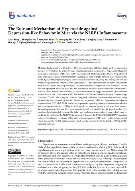 Pdf The Role And Mechanism Of Hyperoside Against Depression Like