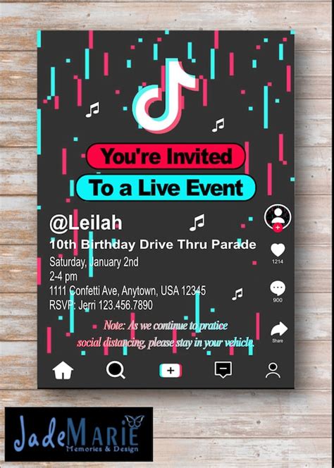 Tik Tok Birthday Party Invitation Tik Tok Birthday Drive Thru Parade