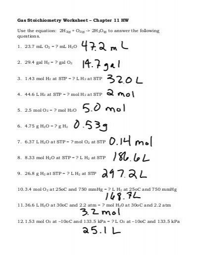 Gas Stoichiometry Worksheet Answer Key