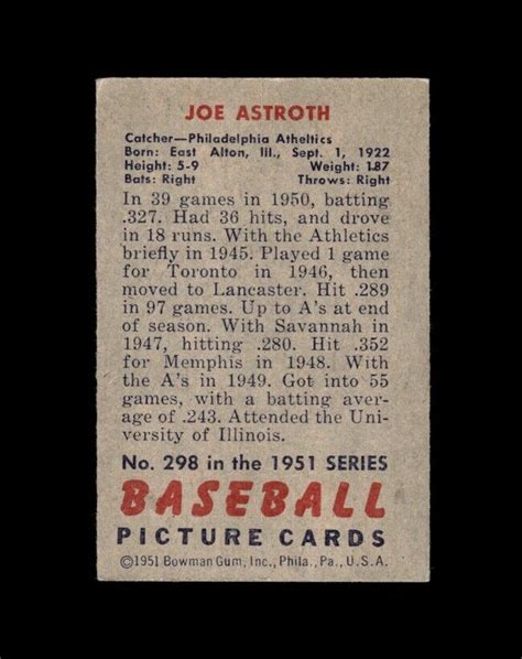 Bowman Set Break Joe Astroth Rc Vg Vgex Gmcards Ebay