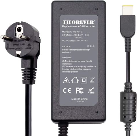 TJFOREVER Cargador Ordenador portátil para Lenovo 20V 4 5A 90W Thinkpad