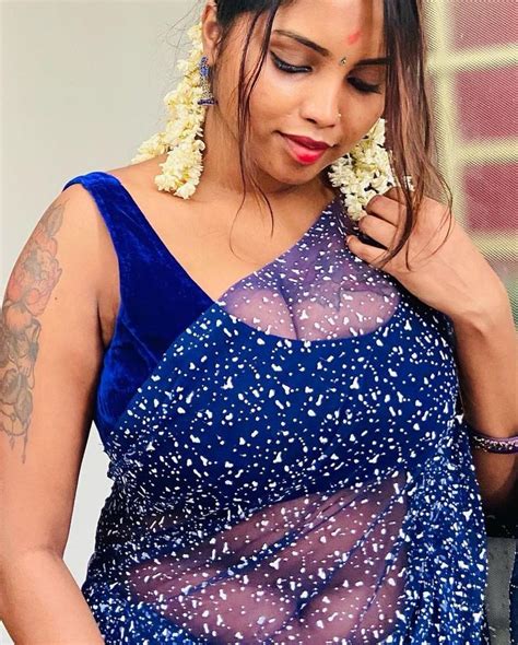 Actress Elakkiya Latest Hot Photos In Blue Saree Hottest Photos