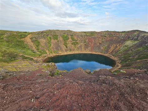 kerid volcanic crater  icelands summer landscape  stock photo