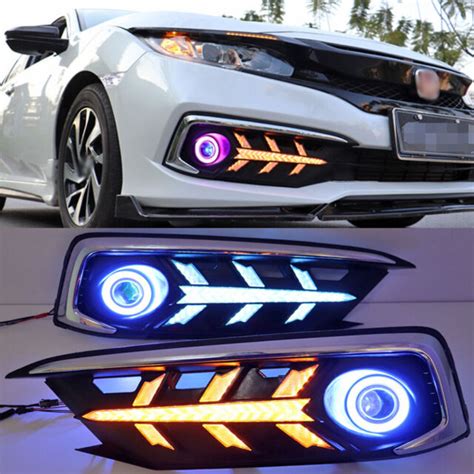 For Honda Civic Fishbone Led Drl Cob Angel Eyes Fog Light