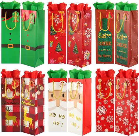 Amazon.com: PINWATT 12Pcs Christmas Wine Bottle Gift Bags with Tissues and Tags, Holiday Wine ...