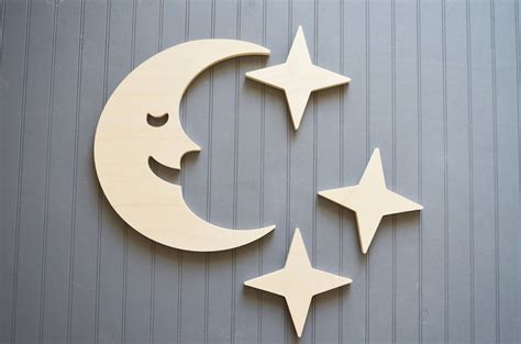 Moon And Stars Wooden Moon And Stars Nursery Wall Art Wall Hanging