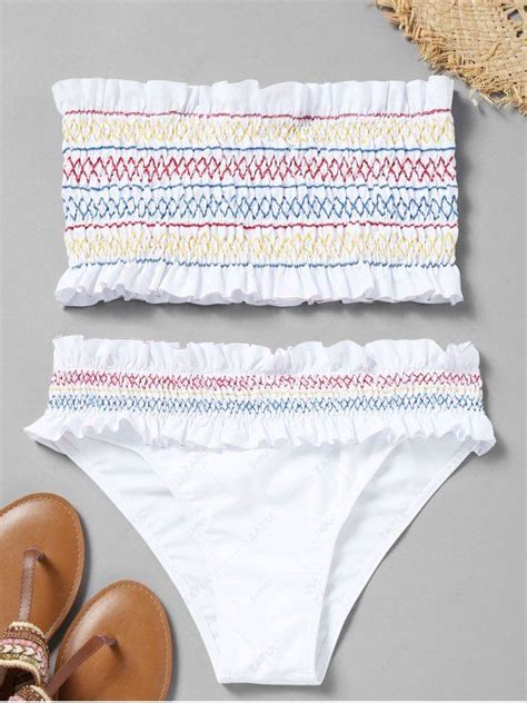 [25 Off] 2021 Colorful Zigzag Smocked Bikini Set In White Zaful