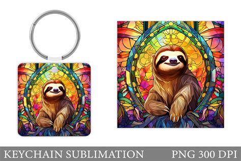 Stained Glass Sloth Keychain Design Graphic by shishkovaivCreative