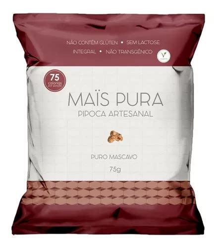 Pipoca Artesanal Maïs Pura Puro Mascavo 75g Vegano 0 Gluten Sabor