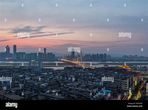 Aerial view of city at night Stock Photo - Alamy