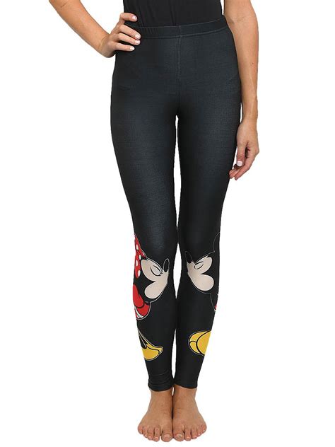 Disney Womens Junior Mickey And Minnie Mouse Kissing Leggings Stretch