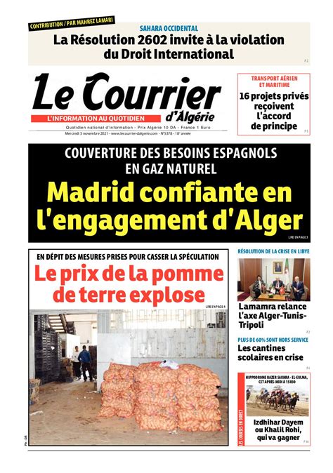 Calam O Le Courrier D Alg Rie Du Mercredi Novembre